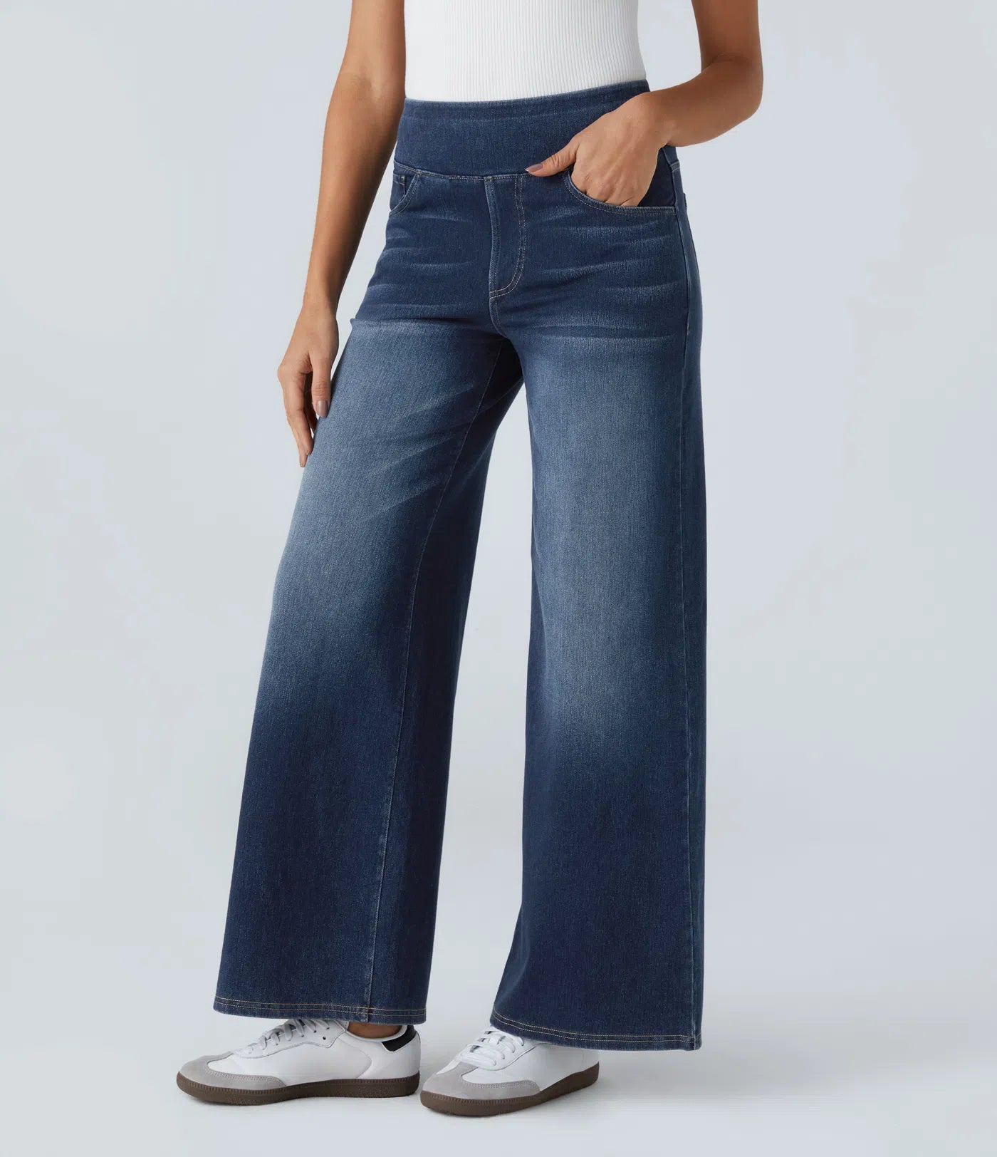 VERA™ - HIGH WAISTED WIDE LEG WASHED CASUAL JEANS