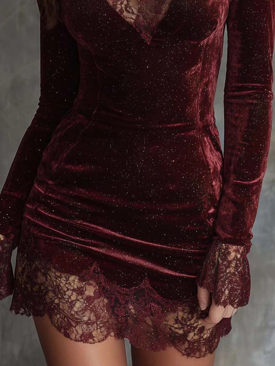 SOFIA™ - VELVET LACE-TRIMMED MINI DRESS