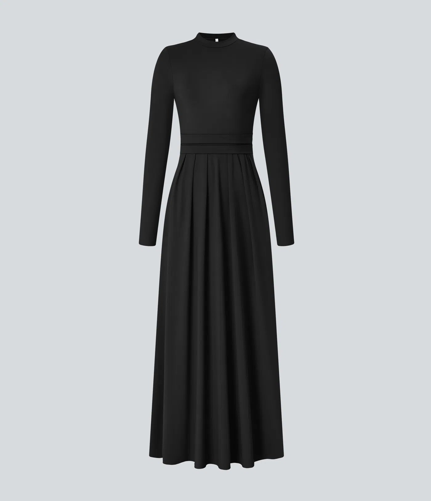 Sofia™ - Mock-neck Long Sleeve Pocket Flare Maxi Casual Dress