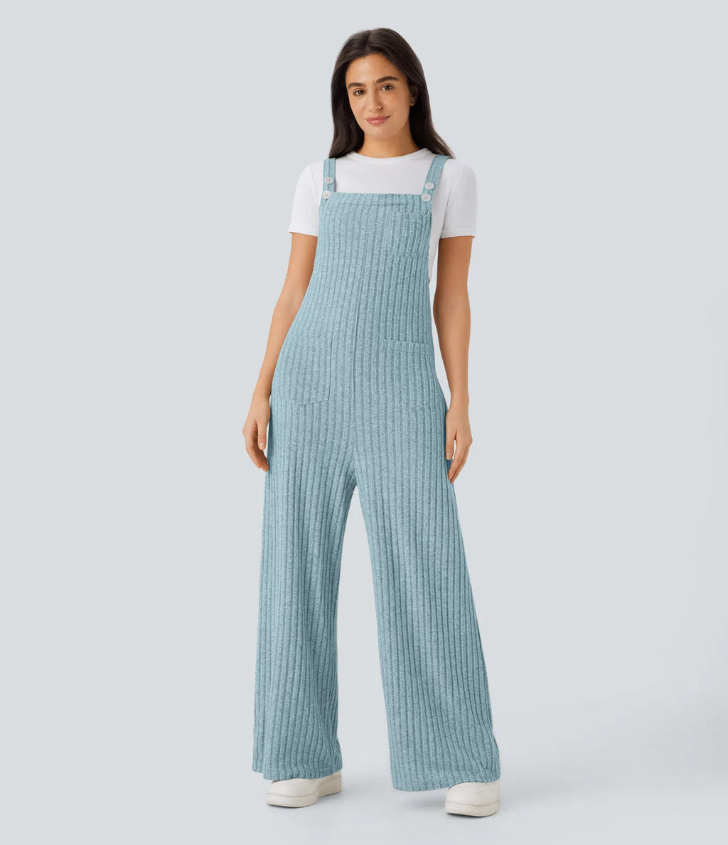 RIBBED KNIT CASUAL OVERALLS