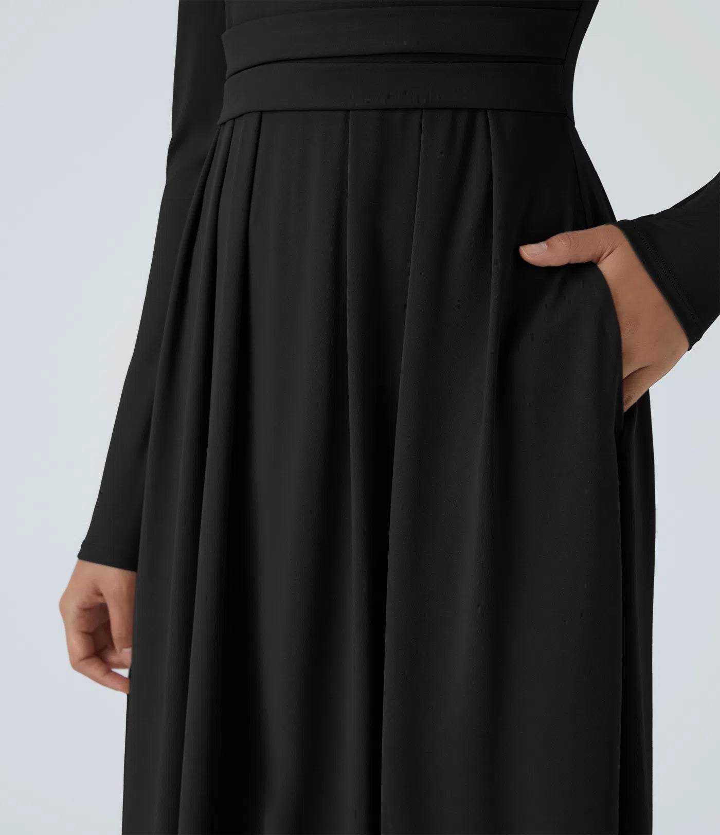 Sofia™ - Mock-neck Long Sleeve Pocket Flare Maxi Casual Dress