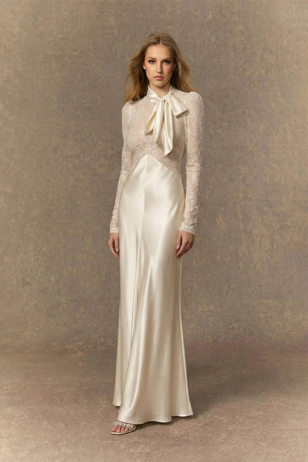VERA™ - WHITE BOW NECK MAXI DRESS