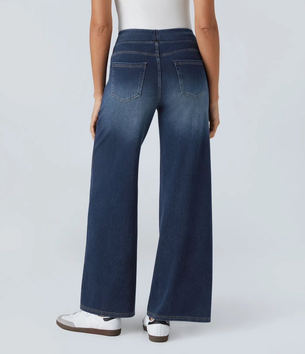 VERA™ - HIGH WAISTED WIDE LEG WASHED CASUAL JEANS