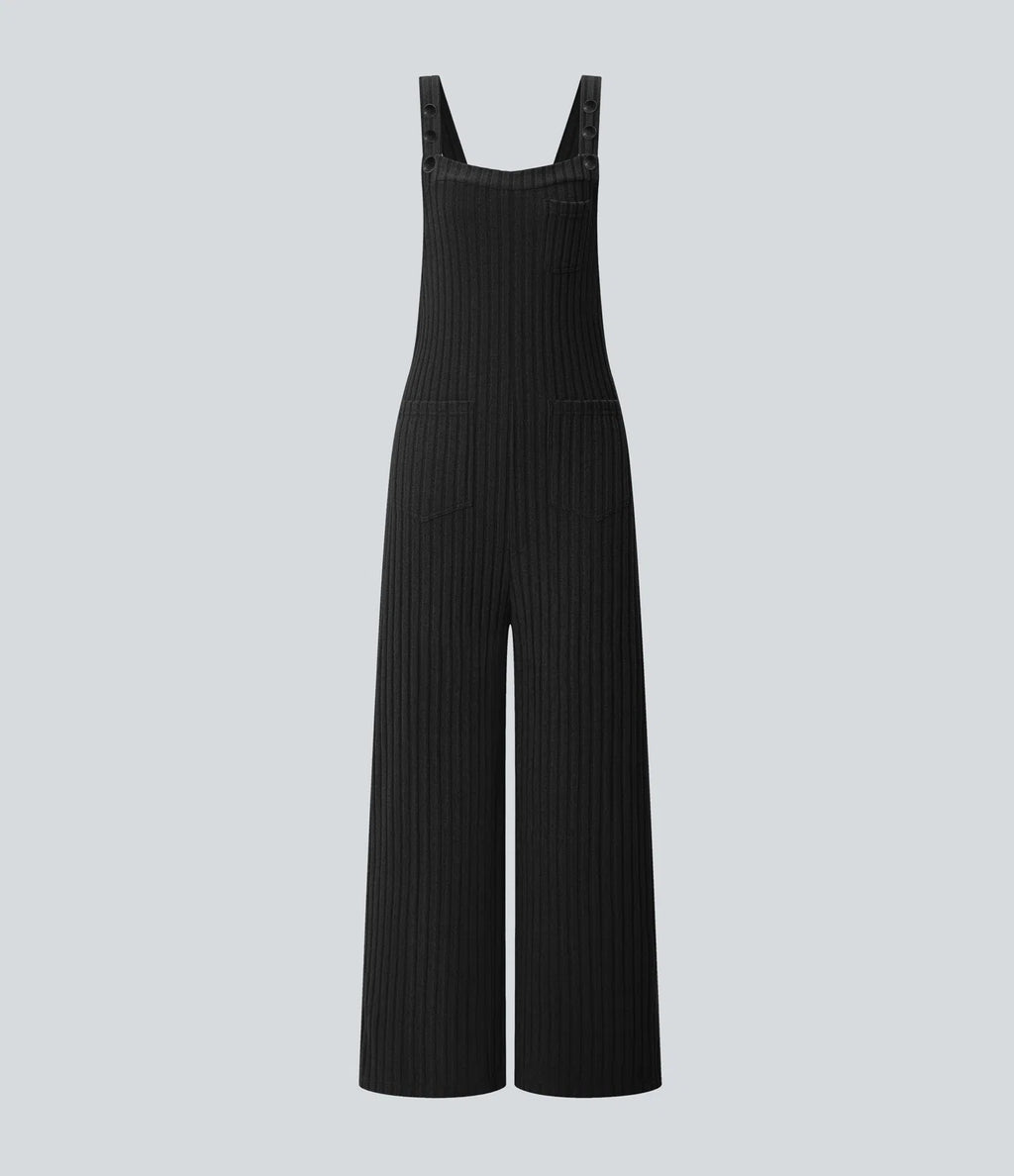 RIBBED KNIT CASUAL OVERALLS
