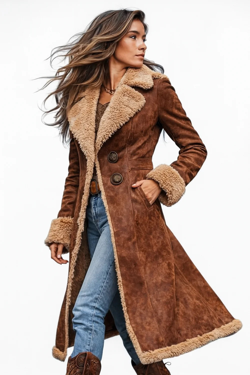 VERA™ - VINTAGE-INSPIRED LONG COAT WITH FAUX FUR