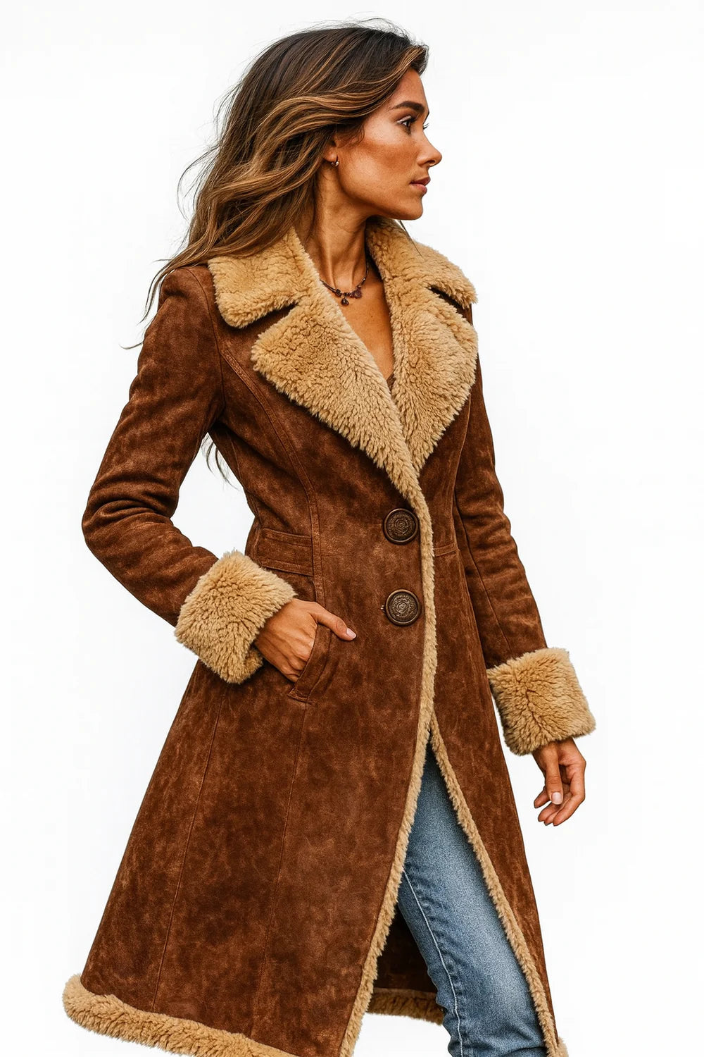 VERA™ - VINTAGE-INSPIRED LONG COAT WITH FAUX FUR