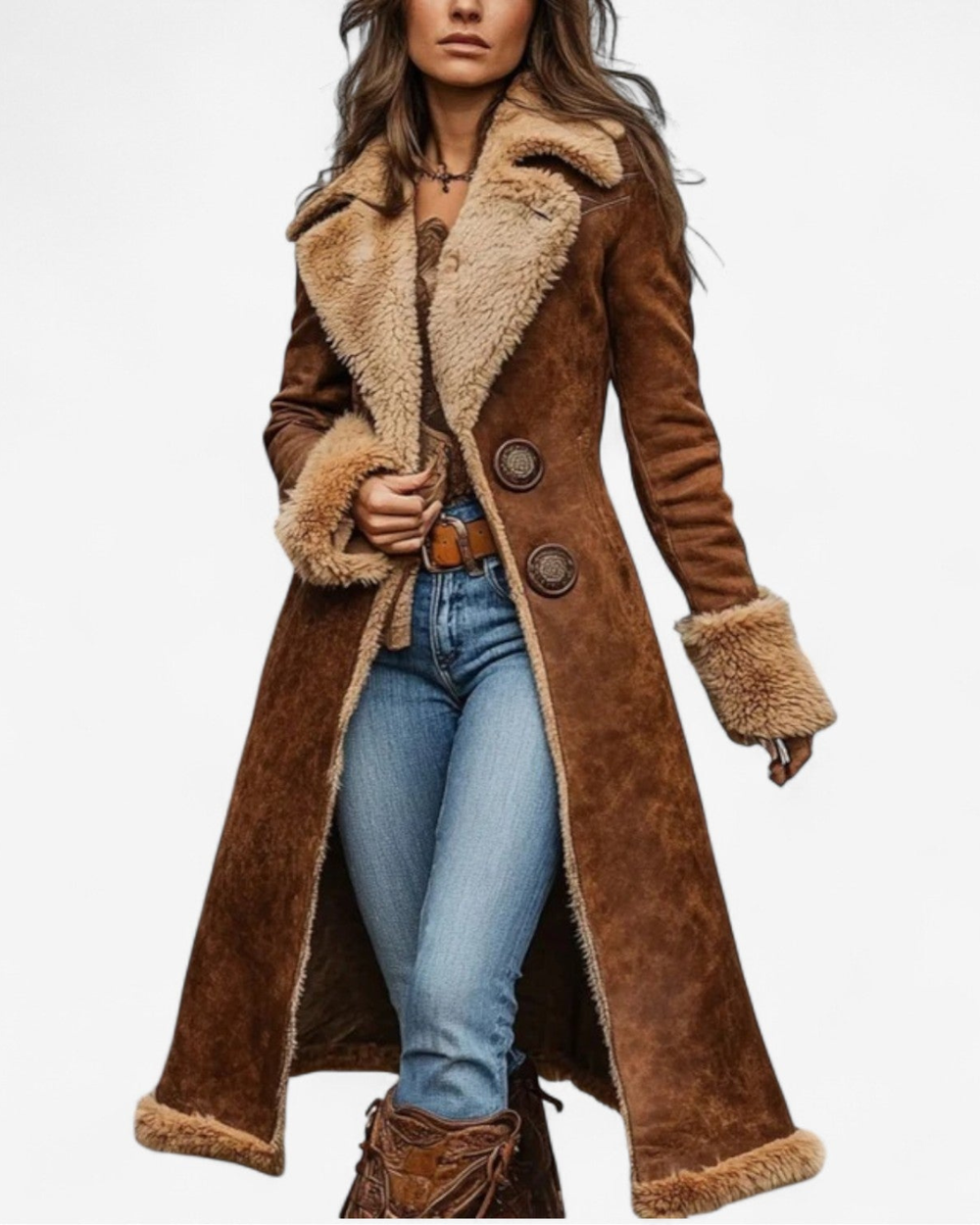 VERA™ - VINTAGE-INSPIRED LONG COAT WITH FAUX FUR